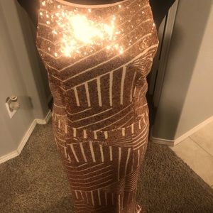 Long rose gold sequins dress
